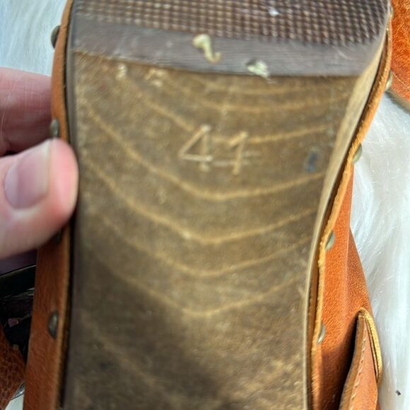 Sanita Vintage  Terra Cotta Leather Wooden Clogs Sz 41/US 10.5-11 - Picture 5 of 6